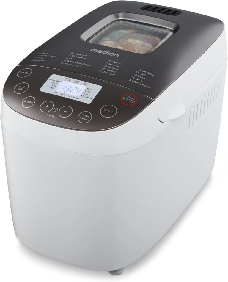 MEDION Machine à pain MD 12040, 950 watts, jusqu’à 1600 g, 20 programmes de cuisson, Blanc