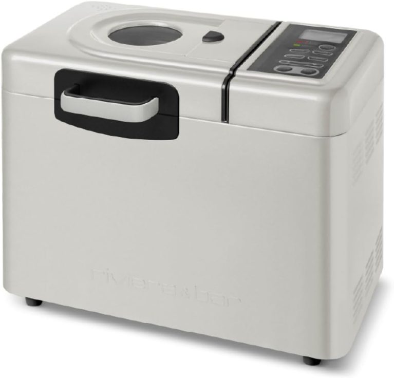 riviera&bar Machine à Pain Sans Gluten - 820W, 14 Programmes, Distributeur d'Ingrédients, Pétrin Auto-Rabattable - 3 Tailles de Pain, Départ Différé 13h - Blanc Ivoire